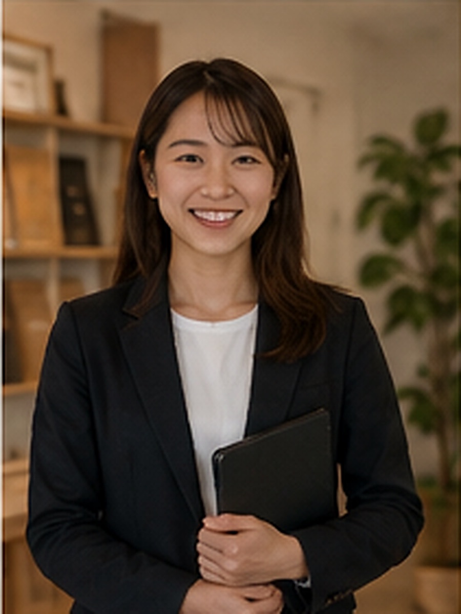 住宅営業 井上侑奈。ショールームでの人物写真。